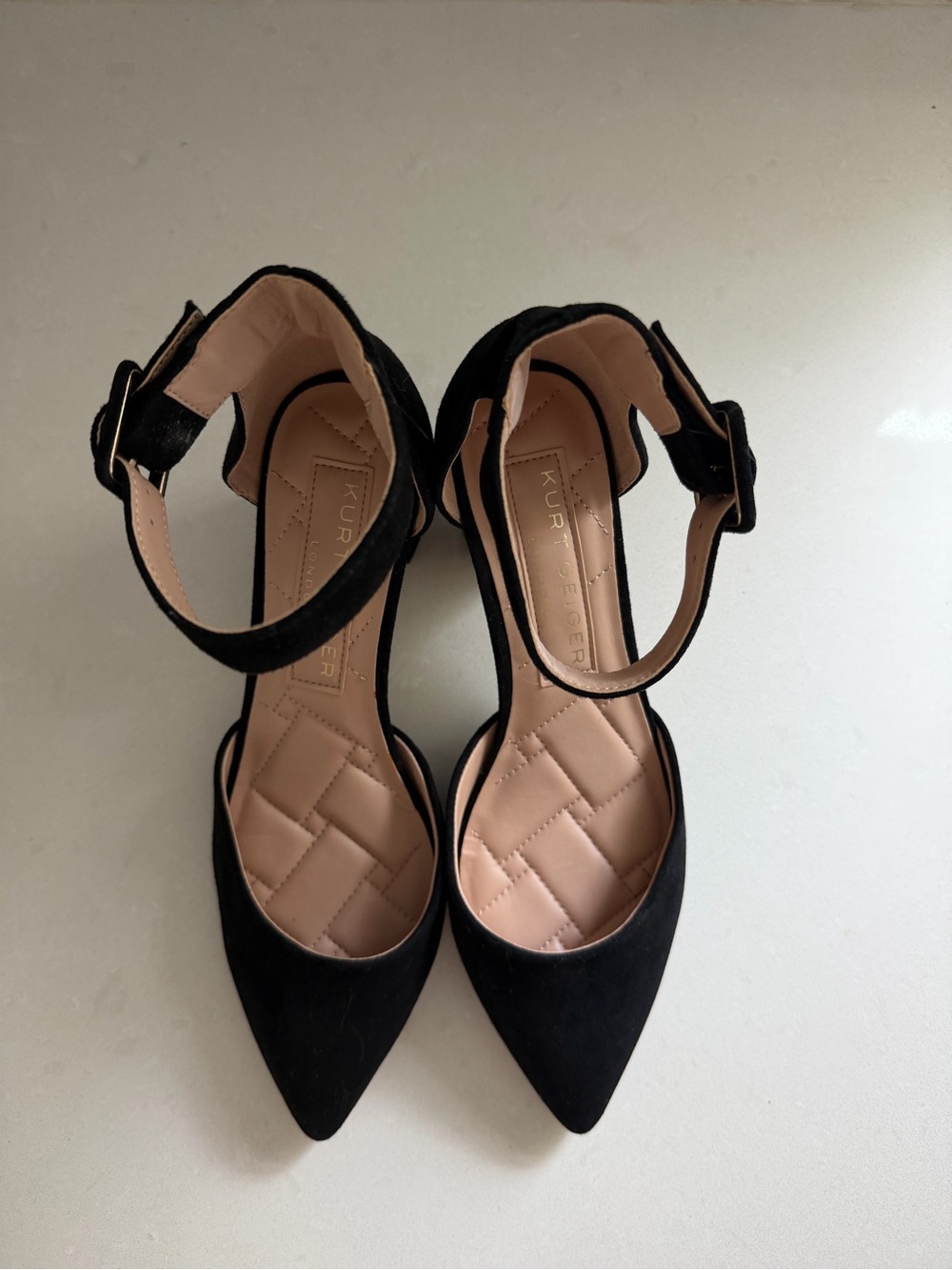 Kurt Geiger Black Suede Pointed-Toe Ankle-Strap Heels - Picture 2 of 8